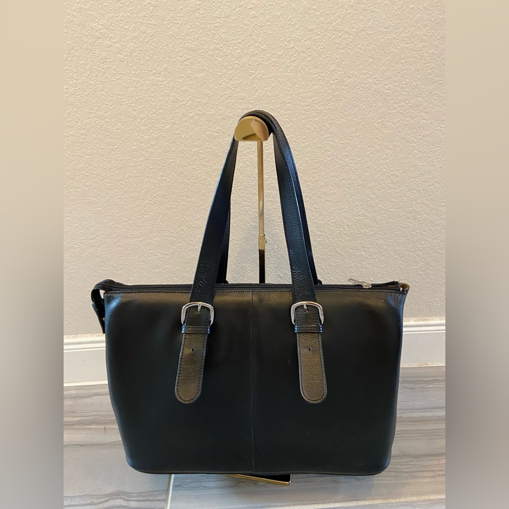 Jack Georges Black Italian Leather Milano Women’s Briefcase Tote Bag